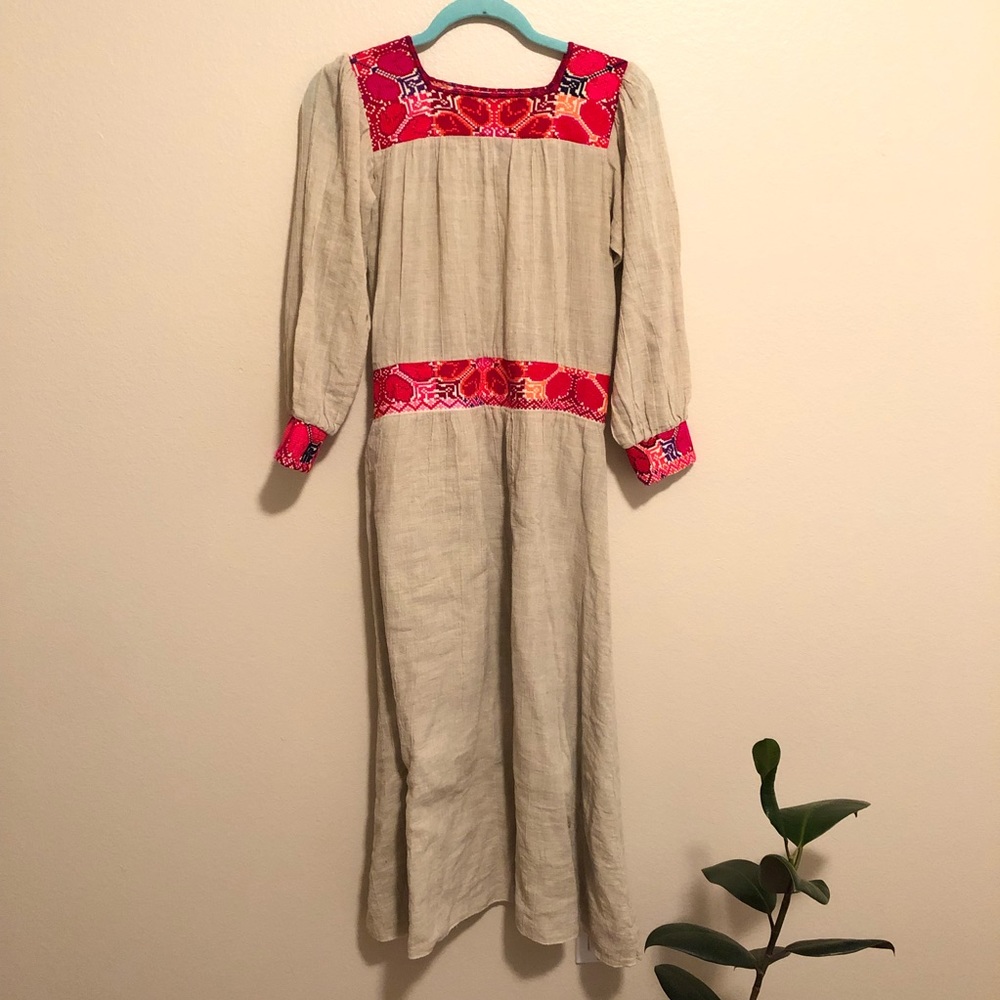 Authentic Mexican Embroidered Linen Dress